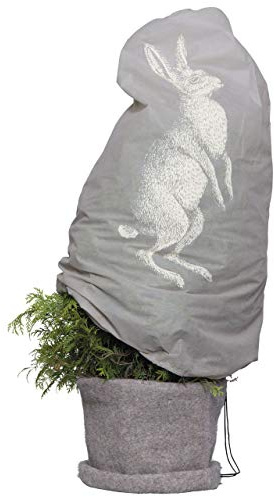 AFP Winterschutz Vlieshaube Hase Vintage, sanddunkel, 110 x 110cm, 50g/qm Gartenvlies atmungsaktiv, Bedruckt/Pflanzenschutz Winter/Kordel / 2 Jutesäckchen gratis