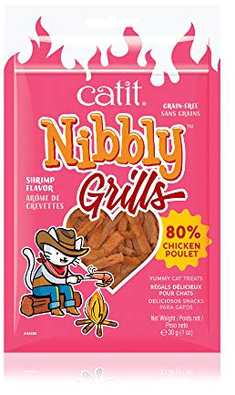 Catit Nibbly Grills, Kaustreifen aus Hühnchen und Garnelen, für Katzen, 30g