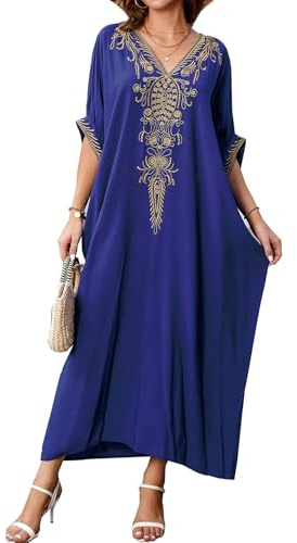 L-Peach Loungewear Boho Caftano di Cotone da Donna Kimono Oversize per Casa Maxi Abito da Spiaggia Copricostume