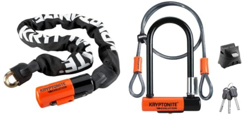 Kryptonite 808 Kabelschloss Evolution series 4 Integrated Chain 1090, Schwarz, 90cm & Evolution Mini 7 Kabel Kryptoflex Verschluss, schwarz/orange, One Size