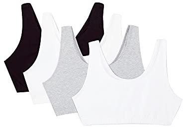 Fruit of the Loom Women's Built Up Tank Style Sports Bra Value Pack, Opaque, Black/Wht/Wht/Heather Grey, 42 (Pack of 4)
