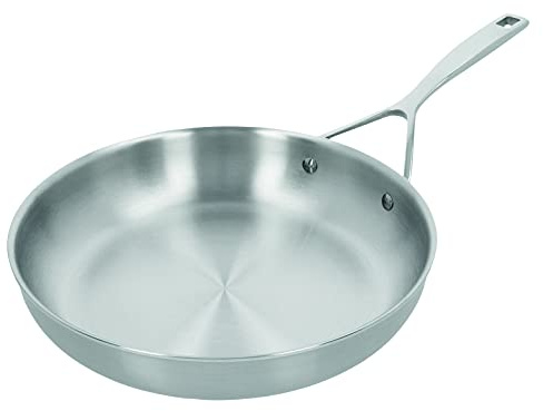 demeyere Essential 5 Bratpfanne aus Edelstahl fuer Induktion und anderen Herdarten, Pfanne aus pflegeleichtem poliertem 5-lagigen Edelstahl, 30 Jahre Qualitaets-Garantie, 28 cm gross
