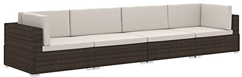 Tidyard 4-TLG. Garten Sofagarnitur mit Auflagen 4 Sitzer Sofa Couch Lounge Gartensofa Gartenmöbel Sitzgruppe Rattansofa Poly Rattan Braun