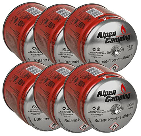Alpen Camping IK006 6X 400 ml / 190g Gaskartuschen Propan-Butan Stechkartusche für Gaskocher Campingkocher Bunsenbrenner Lötbrenner EN417 Gas Block System (6)