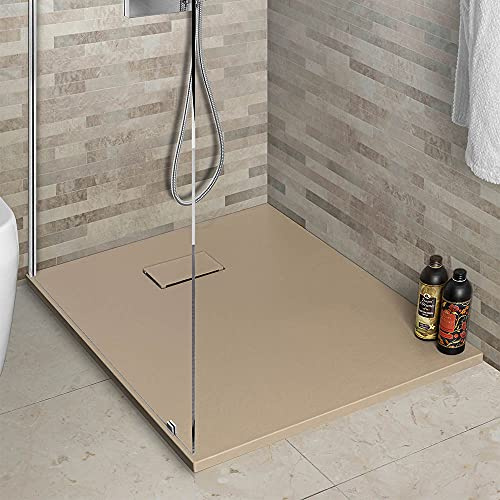 Piatto doccia in Resina, disponibile in diverse misure, design ultraslim con effetto pietra serie Agorà (80x100, Tortora)