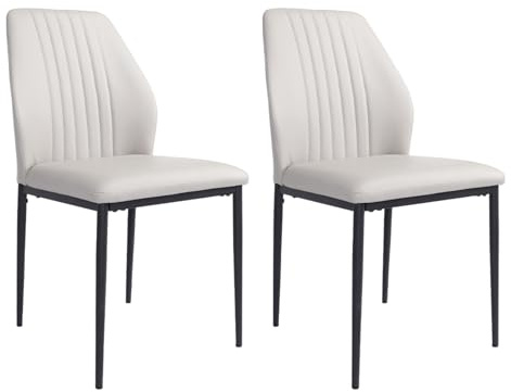 JIEXI Moderner Esszimmerstuhl aus der Mitte des Jahrhunderts 2er-Set, Kunstleder, mit stabilen, langlebigen Metallbeinen, gepolsterter Küchenstuhl für Küche Esszimmer Wohnzimmer (beige)