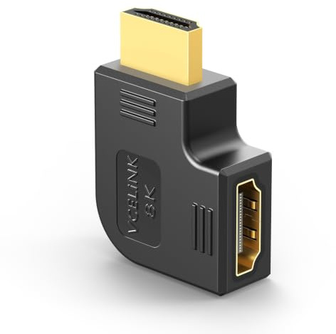 VCELINK 8K HDMI Adattatore 270 Gradi, Connettore HDMI 2.1 Angolo Retto Maschio a Femmina per Laptop/Roku Stick/PS5