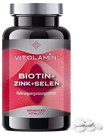 VITOLAMIN BIOTIN+ZINK+SELEN 365 Natürliche Tabletten - Ergänzung zur Haut-, Haar- und Nagelpflege. 1 Tablette pro Tag