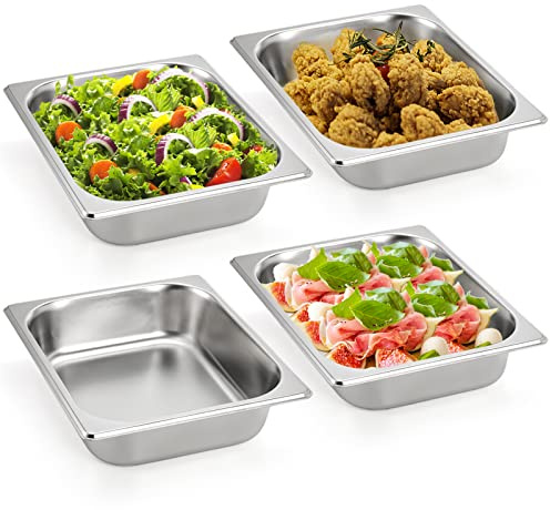 TOPZEA 4 Pack Hotel Pans Half Size, 2.5 Deep 1/2 Size Stainless Steel Steam Table Pan Buffet Catering Food Pan, Warmer Breading Tray Batter Pans for Hotel, Party Catering Supplies