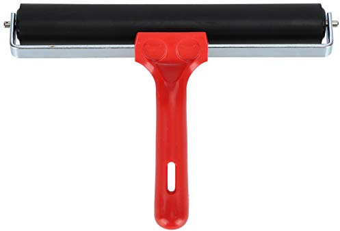 Hapivida Rubber Brayer Roller, Solid Rubber Ink Applicator with 20cm Stainless Steel Frame for Printmaking Art Craft Oil Painting