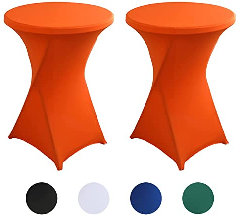 Uppsättning av 2 stretchståbordsskydd, ståbordsskydd Ø 80 x 110 cm, förstärkning i fotområdet, elegant tvättbar bordsduk för bistrobord/barbord och bröllop/cocktailparty (orange A)