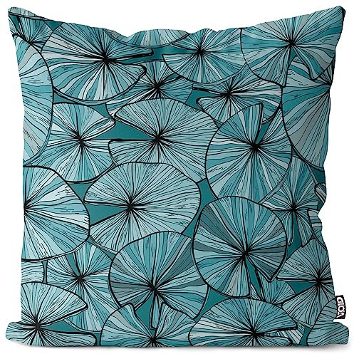 VOID Seerose Teich Garten Blätter Kissenbezug Kissenhülle Polyester wasserfest Ostern Deko-Kissen Outdoor, Kissen Größe:80 x 80 cm