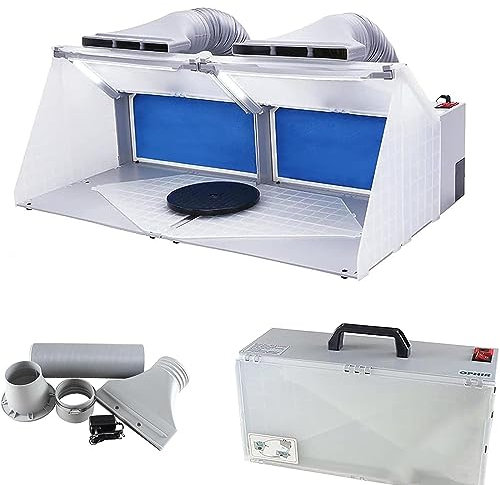 Airbrush Paint Spray Booth, Portable Spray Booth Hose Kit Exhaust Fan with LED Lighting Filter, 96x 46x38cm, for Airbrushing Painting Art Model, Portable Paint Booth Kit