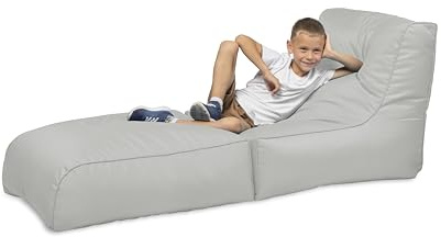 chilly pilley Sitzsack, Faltbarer Pouf zum Sitzen und Liegen 2 in 1 – mit EPS-Füllung – Riesensitzsack – Kinder & Erwachsene – Outdoor Liegekissen Wasserfest Sitzkissen – viele Farben, Silber