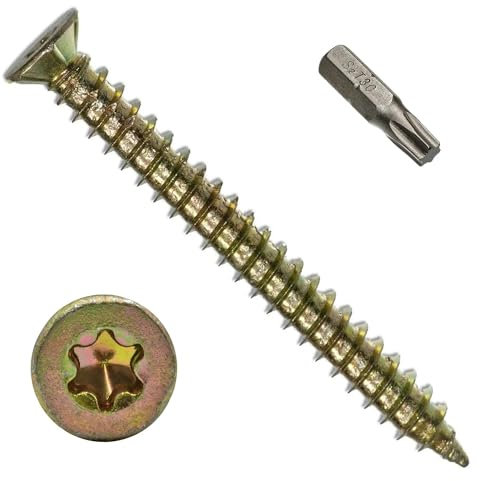 MultiScrew Concrete Screws 7.5 x 60mm (Pack of 20) Torx Drive Flat Countersunk Head Yellow Zinc Use Without Plug For Brick Hollow Block Natural Stone Window Frame Door and General Joinery