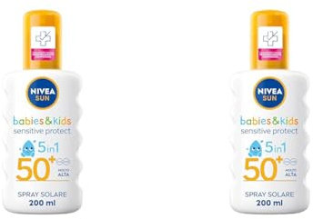 NIVEA SUN Spray Solare Kids Sensitive Protect & Play FP 50+ 200 ml, per Bambini e Neonati dai 6 Mesi in su, in Pratico Flacone Spray (Confezione da 2)
