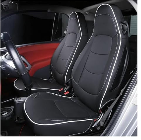 TARCIN Sitzbezügesets Auto Sitzbezug Kissen Pad Leder Vordersitz Schutz Innen Auto Für Smart 451 Für Fortwo 2009-2014 Auto-Schonbezüge (Farbe : Black White)