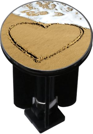 La Douchette Magique Waschbeckenstopper, Dekoratives Waschbeckenabfluss, Design Herz auf Sand, Universal-Stpsel 40 mm, Messing, Epoxidharz, Elastomer, ABS, Standard-Waschbecken mit Reiverschluss