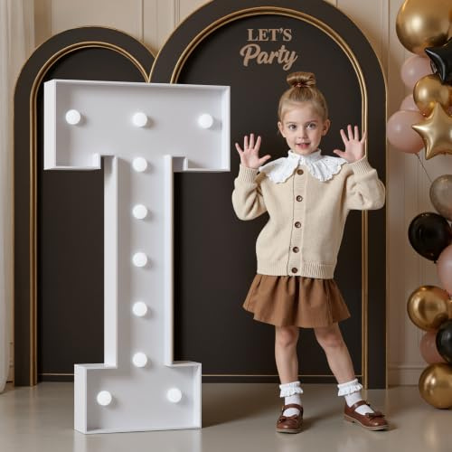 Mixifox 4FT Light Up Letters for Birthday Decoration Large Letters T | for Party Decorations Wedding Graduation Decorations Foam board Assembly Required Cool White Light 21 Pcs Accessory Set