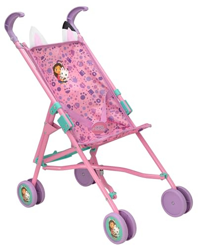 Gabby's Dollhouse Poussette simple rose et violet | Parapluie pliable pour enfants | Accessoires de poupée pour jeu de rôle | À partir de 2 ans