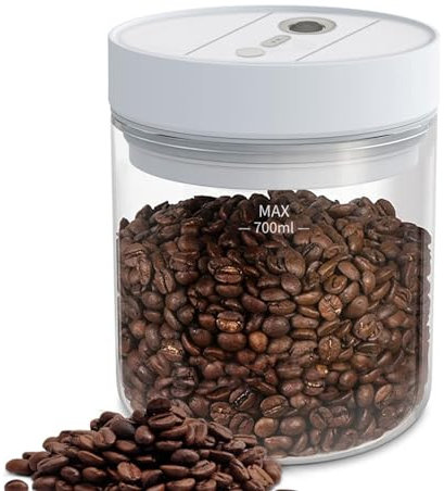 Tyenaza 700ml Electric Coffee Canister Glass Vacuum Sealer Jar Lasting Freshness Food Storage Container for Tea Leaf Bean(11 X 11 X 14cm)