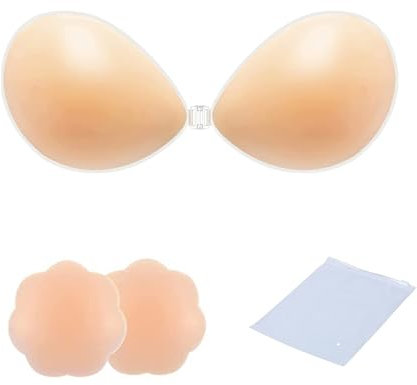 YALiya 1 Paio Silicone Reggiseno, Copricapezzoli Adesivi in Silicone e 1 Paio di Cuscinetti per Capezzoli a Forma di Fiore, Reggiseno Invisibile, per Abiti da Sposa e Abiti Sottoveste(A)
