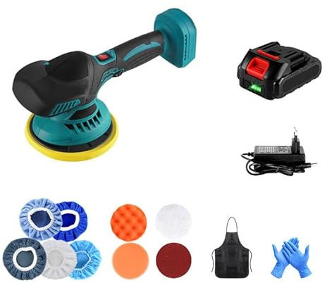 Lucidatrice per auto, 6 velocità variabile, 2500-7000RPM,150 mm lucidatura Pad, Maniglia a D e Maniglia Laterale, per lucidatura e ceratura di auto, Mobili (1 batteria, 1 caricabatterie)