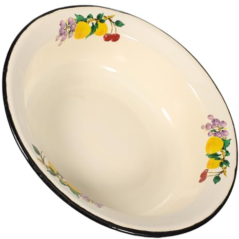 KICHOUSE Emaillierte Suppenschüssel Dickwandig aus Robustem Emaille Haus Küche Servierschale Tief Vintage Design mit Praktischem Ausgießrand für Teig Obstsalat