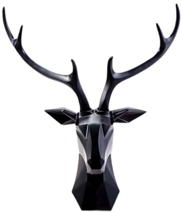 MagiDeal Statue de tête de cerf 3D géométrique, Sculpture Murale en résine, tête d'animal, Art Mural, décoration de tête de cerf 3D pour Porche de Ferme, Je Noir