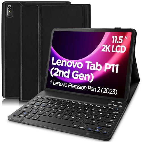 Lupxiu Hülle mit Tastatur für Lenovo Tab P11 (2nd Gen) 11.5 Zoll TB350FU/TB350XU 2022 QWERTZ Magnetisch AbnehmbarerTastatur mit Slim Schutzhülle für Lenovo P11 2nd Gen Schwarz 11.5 Zoll