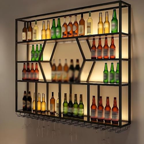 ICEMOB Vinotecas con Luz LED,Arte del Hierro Botellero Pared,Multifunción Botellero Vino/Almacenar Botellas,Muebles Bar para Salon,Creatividad Exhibidor De Vidrio,200CM
