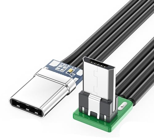 Ldabrye Short FFC USBC Flat Thin Ribbon FPC Cable USB TypeC 90 Degree to MicroUSB for Data and Charging
