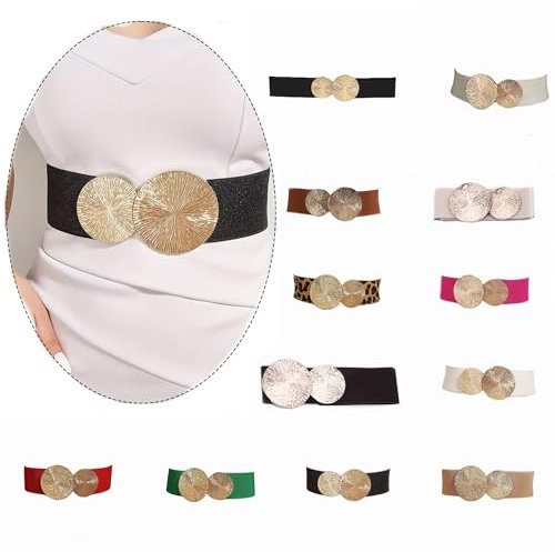 SMTCM Damen Elastischer Breit Gürtel 6cm Grün Mode Stretchgürtel Hüftgürtel Mit Goldener Schnalle Vintage Stretch Waist Belt Breite Dehnbarer Cinch Gürtel Elastic Taillengürtel für Kleid Pullover