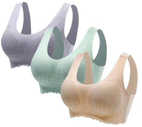 Confezione da 3 reggiseni da donna, con spalline grandi, senza ferretto sul davanti, taglie grandi, imbottiti, coppe morbide regolabili, con scollo a V, 1106#a-d, M