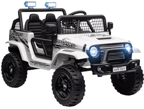 AIYAPLAY Electric Car for Kids, 12V Kids Ride On Car with 4 Spring Suspension Wheels, Parental Remote Control, Music Horn LED Lights, White