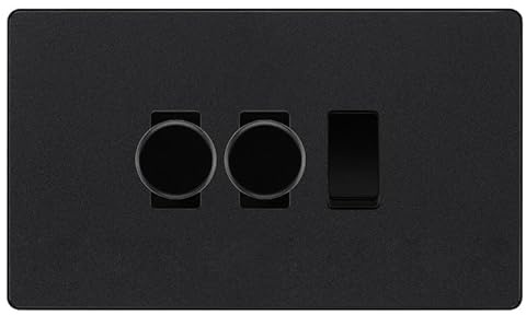 BG Evolve Matt Black 3 Gang Custom Grid Switch 2x LED Dimmer 1x 2 Way Switch