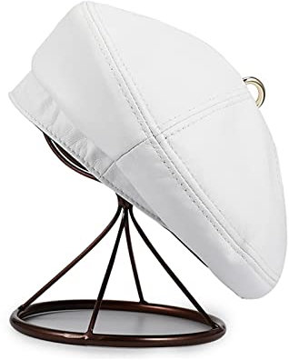 Lederhüte für Damen Damen Beret Vintage Red Ladies Hut Leder solide Hut Wintermützen für Damen(Weiß,XL)