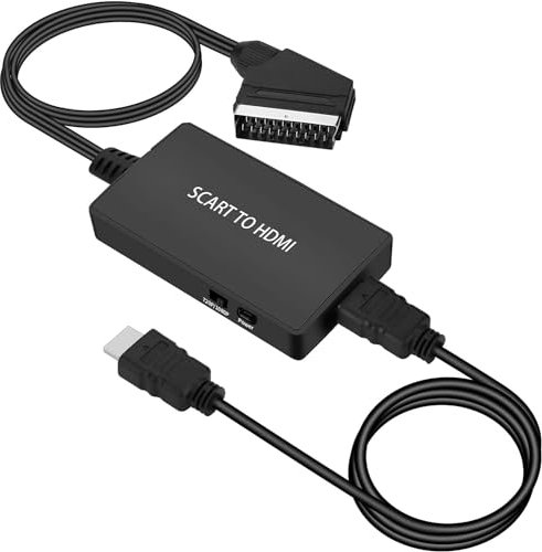 Mindorlen Scart-HDMI-Konverter für HDTV STB VHS Xbox PS3 Sky DVD Blu-Ray Monitor Projektor, Adapter mit Scart und HDMI Kabel, 720P/1080P HD Video Audio Umwandlung, USB Stromversorgung