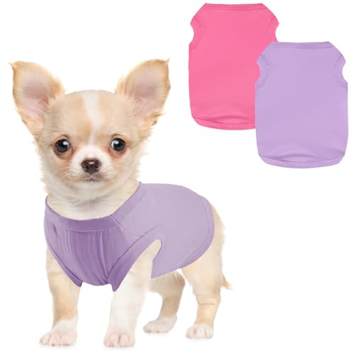 Winmany 2-teiliges Sommer-Tanktop für kleine Hunde, für Mädchen und Jungen, Chihuahua, Shih Tzu, Zwergspitz-Shirts, Weste (Rosa + Lila, Größe M)
