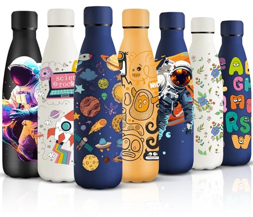 HoneyHolly Borraccia Termica, Senza BPA, Borraccia Bambini, 500ML Acciaio Inossidabile 18/8, Bottiglia Termica A Prova di Perdite, Borraccia Acciaio Inox per Scuola, Ufficio e Attività All'aperto