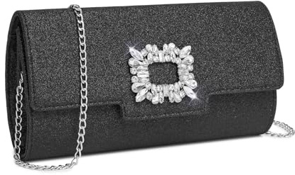 Miss Lulu Clutch damer glitter kvällsväska elegant Envelope kedjeväska väska crossbody bag för bröllop, fest, cocktail, bal, svart