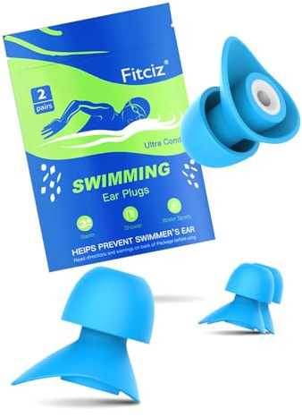 Fitciz Ohrstöpsel Schwimmen Erwachsene - mit Delikat Aufbewahrungsbox - 2 Paare Wiederverwendbare Weich Silikon Ohrenstöpsel Schwimmen - Swimming Earplugs (Himmelblau-(L+M)-Herren1)