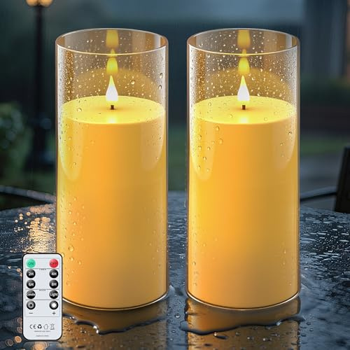 Forever Speed 2PCS Velas LED Grandes Exteriores Impermeables con Mando a Distancia, 10cm x 22.5cm Regulable Acrílico Pilas Velas Sin Llama Decoración Exterior - Dorado
