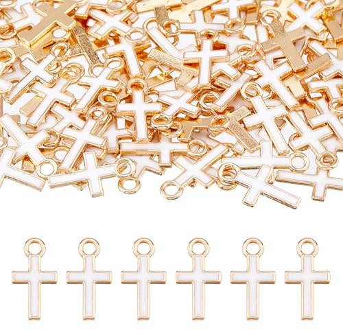 DICOSMETIC 100 Pezzi Pendenti Croce All'ingrosso Lega Smalto Croce Pendente Bianco Croci Religiose Pendenti Oro Cristiano Gioielli Pendenti Preghiera Per Bracciali Fabbricazione di Collane
