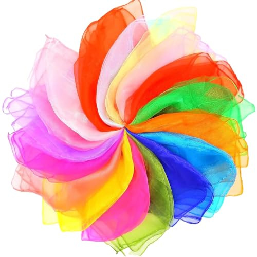 kaiyaya Foulard Colorati per Bambini,20 Pezzi Foulard Giocoleria,60x60cm da Danza,Tessuto Leggero,Sciarpe Magiche Quadrato per Danza Giocoleria Sensoriali da Ballo Spettacolo
