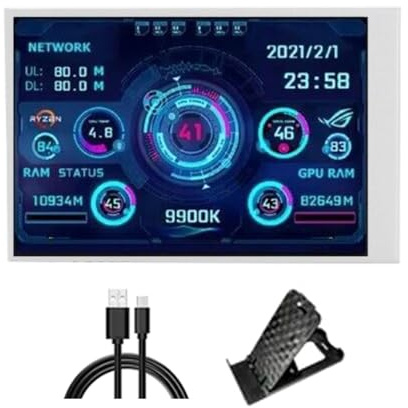 RETUOLWAG Kleiner dynamischer Bildschirm, 8,9 cm (3,5 Zoll), USB C, sekundäres Display, Metallgehäuse für PC, Laptop, LCD, Dispay Typ C, tragbarer Computermonitor