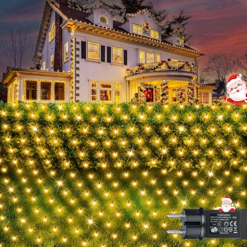 LED Lichterkette Außen, Lichternetz Weihnachten 3x2m, 192 LED warmweiß mit 8 Modi & Timer, IP44 Wasserdicht Lichtervorhang für Büsche Garten Zimmer Balkon Decke Terrasse Fenster Weihnachten Deko