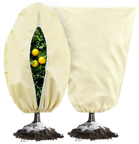 MospdyGear 2 Stück Winterpflanzenschutz, 120 x 180 cm, atmungsaktive und Wiederverwendbare Winterpflanzenschützer mit Reißverschluss und Zugband, Frostschutz für Topfpflanzen
