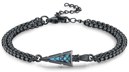REDSUN Pfeilspitze Armband Schwarz 925 Sterling Silber Keltischer Armband Herren Pfeil Anhänger mit Opal/Abalone/Malachit Schmuck Verstellbares für Damen Unisex Geburtstag 7.5 +2'' Edelstahlarmband