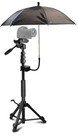 20 Inch Tripod Umbrella, Adjustable Gooseneck Camera Rain Cover, Umbrella Chair Clamp for Cameras, Rain & Sun Protection, for Outdoor Photographing Filming, Black